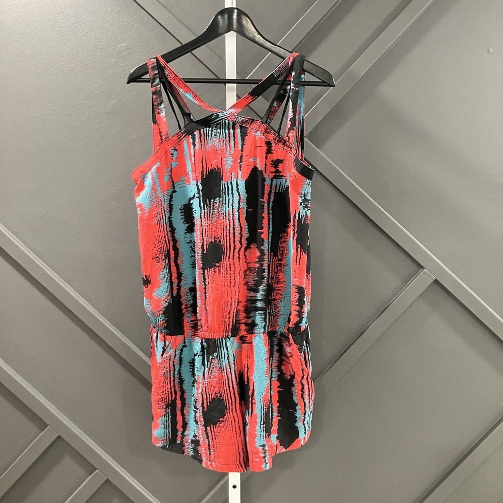 Fabletics‎ Athletic Romper Womens Size M Coral Blue Abstract Racerback